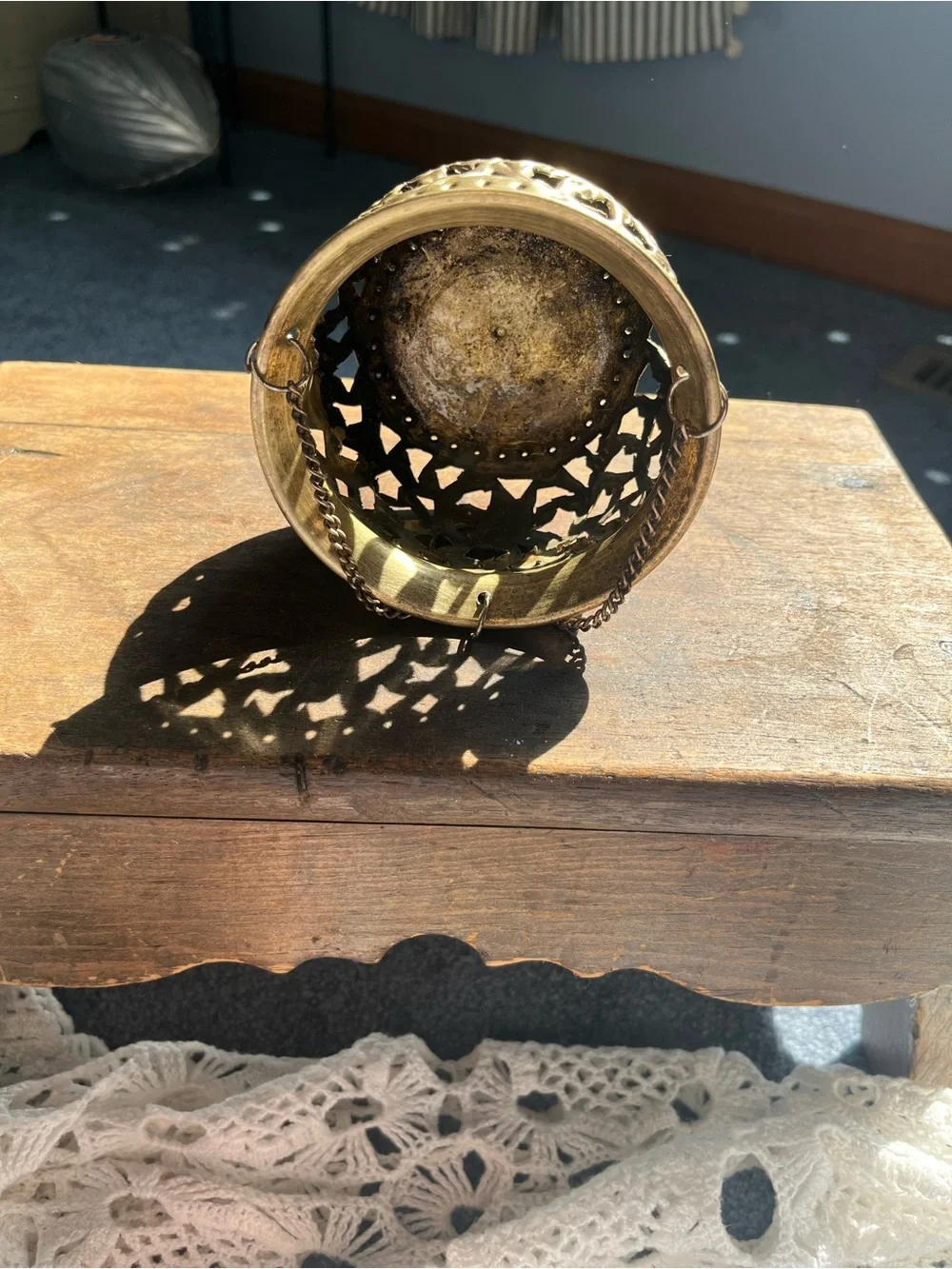 Hanging Decorative Metal Lantern / incense burner- Antique brass